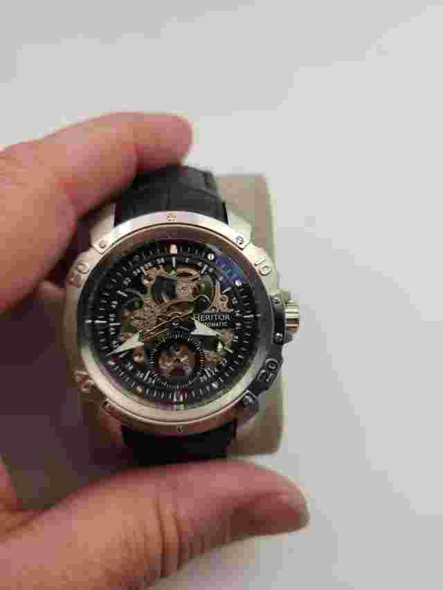 Men's  Heritor Automatic Conrad Skeleton Dial Black Leather Watch HR2504