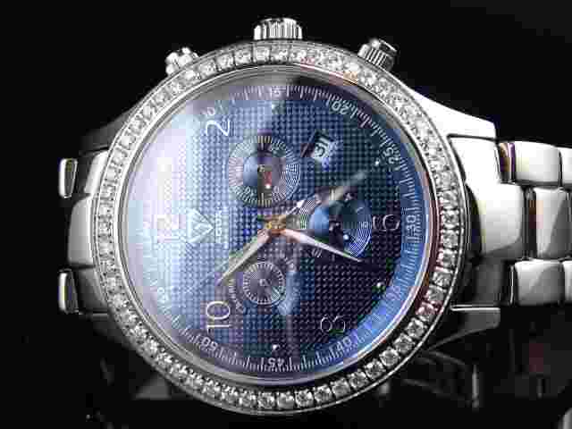 Mens Aqua Master Jojino Joe Rodeo Blue Chrono 45 MM Diamond Watch W#141 2.45 Ct
