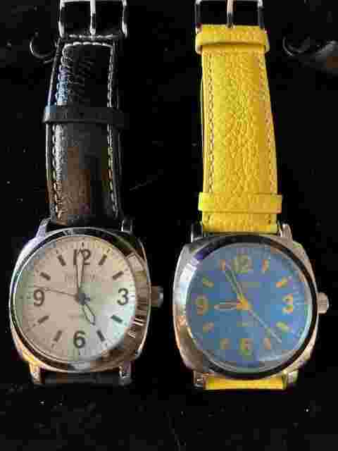 4 Joan Rivers Watches w/ Red, Black, Yellow, & White  Leather Bands  Pre-owned