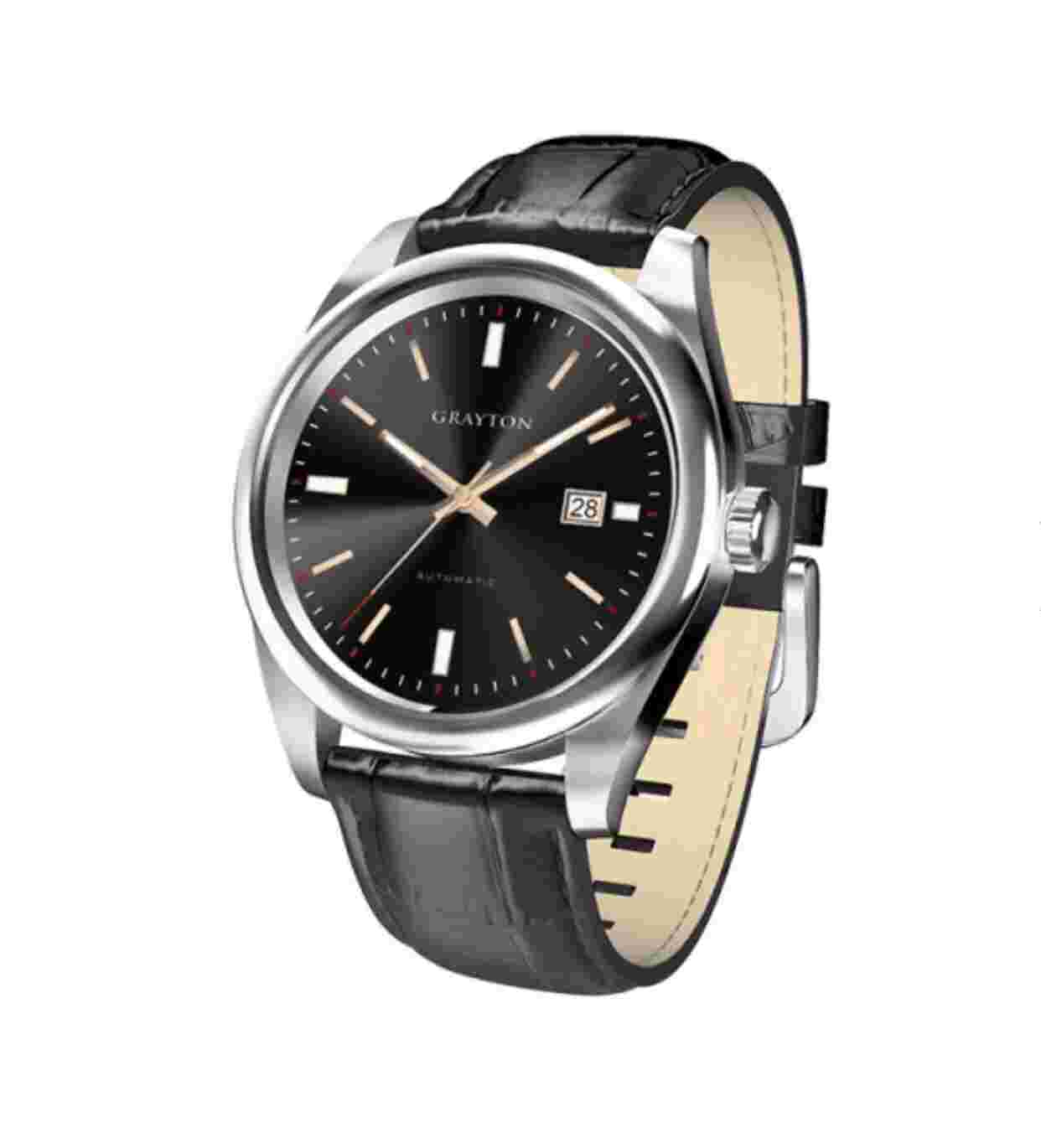 Grayton Diplomat - Men's Swiss Automatic Stainless Steel & Genuine Leather Watch