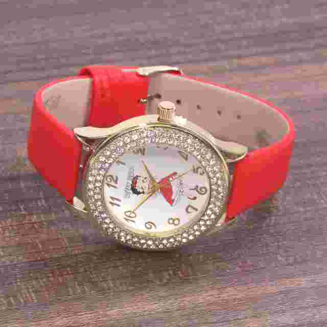 Betty Boop Women's Gold Finish Analog Wristwatch Metal Red Leather Band