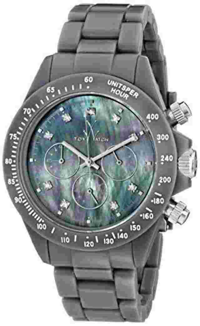 Toy Watch Gray Chronograph Watch Mother Of Pearl Face with Swarovski Crystals