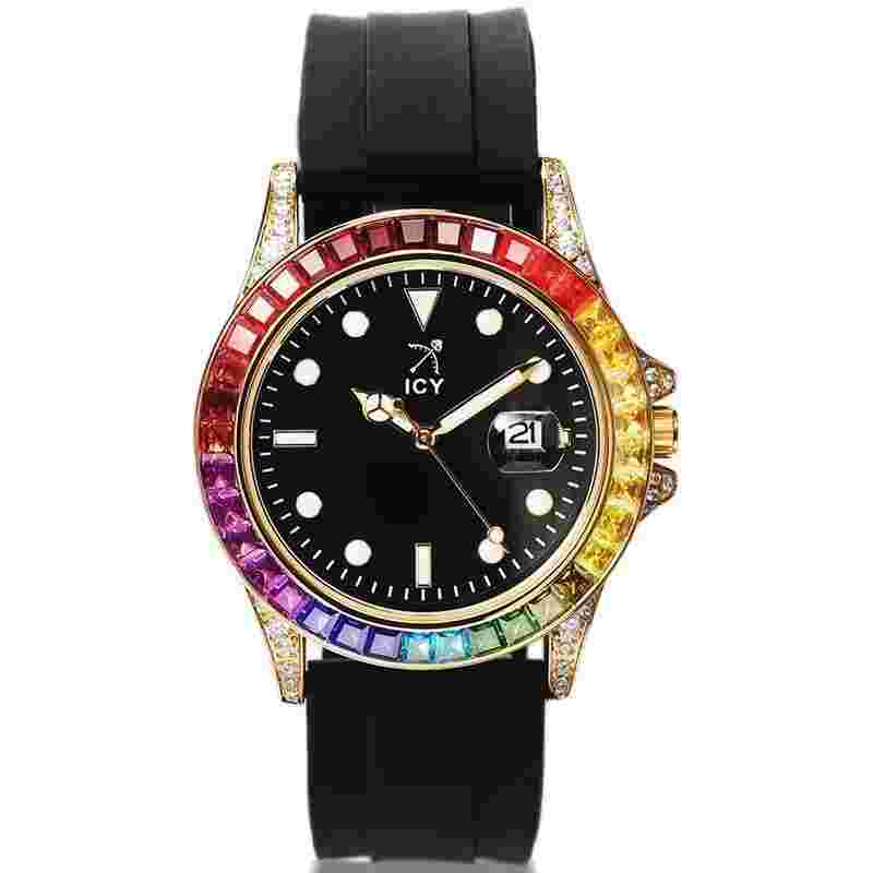 Rainbow Rose Gold Watch with Black Luminous Dial