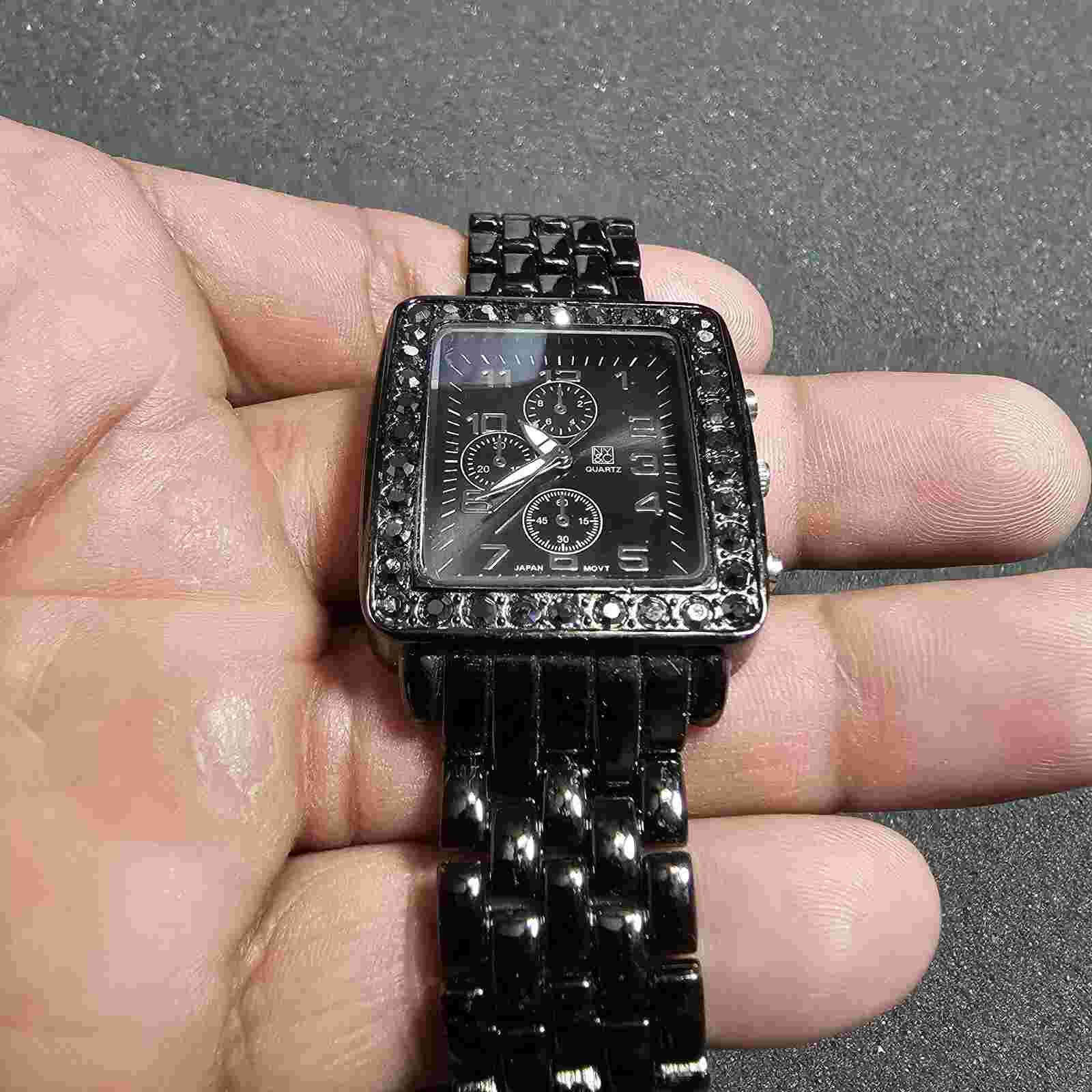 NY&C Ladies Quartz Analog Fashion Watch Black Tone Rhine Stone Bezel Working