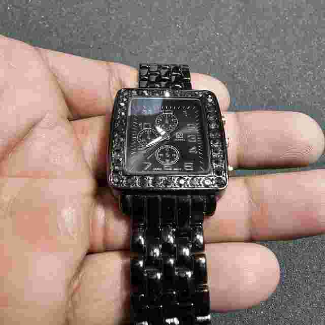 NY&C Ladies Quartz Analog Fashion Watch Black Tone Rhine Stone Bezel Working