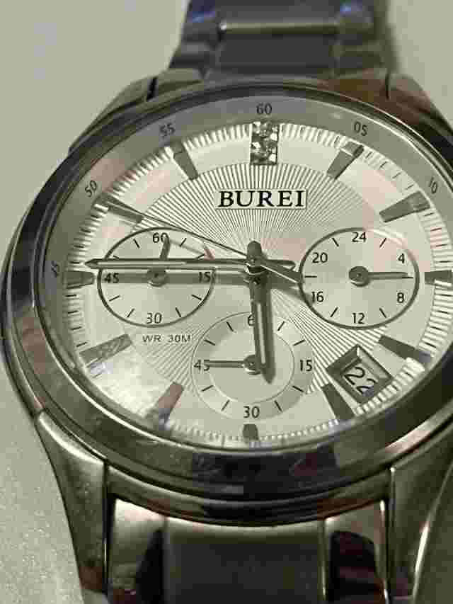 Burei S-17005M Men's Stainless Steel Band Needs New Battery Complete Band READ