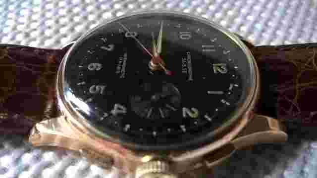 18K GOLD CHRONOGRAPH MILITARY GOLD CHRONOGRAPH MOV. LANDERON BLACK DIAL