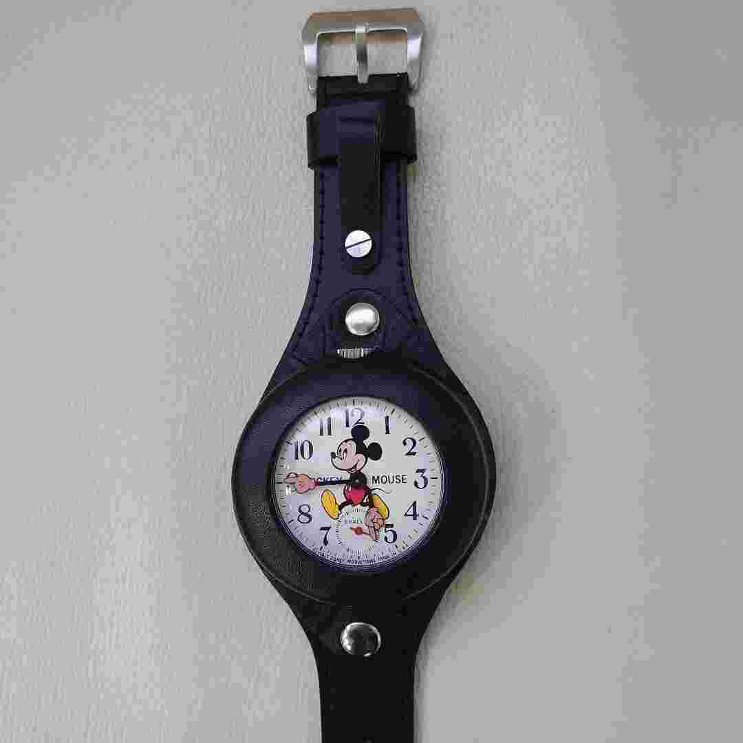 Bradley Mickey Mouse Vintage Pocket Watch Manual Open Face Rare Leather Band