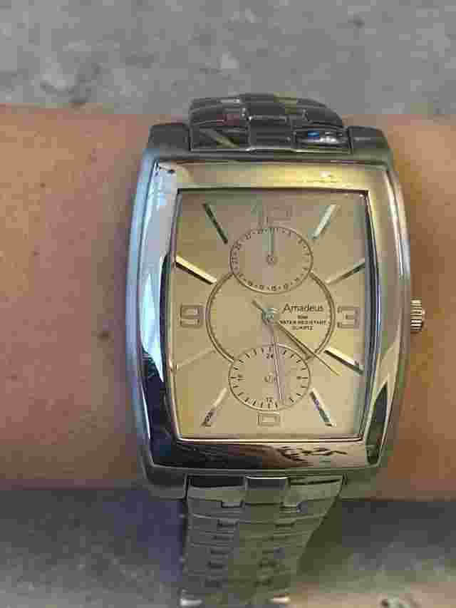 Amadeus watch men's am00591 Silver Tone Bracelet Large Square 50 Water Resist