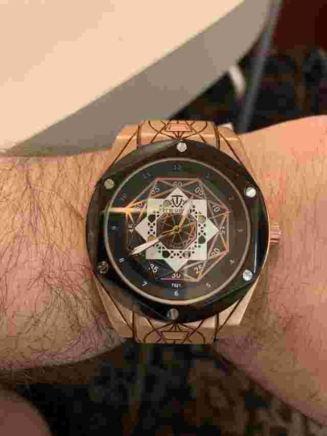 Luxury Automatic Men's Waterproof Skeleton Watch Geometric Reinforced GlassDial