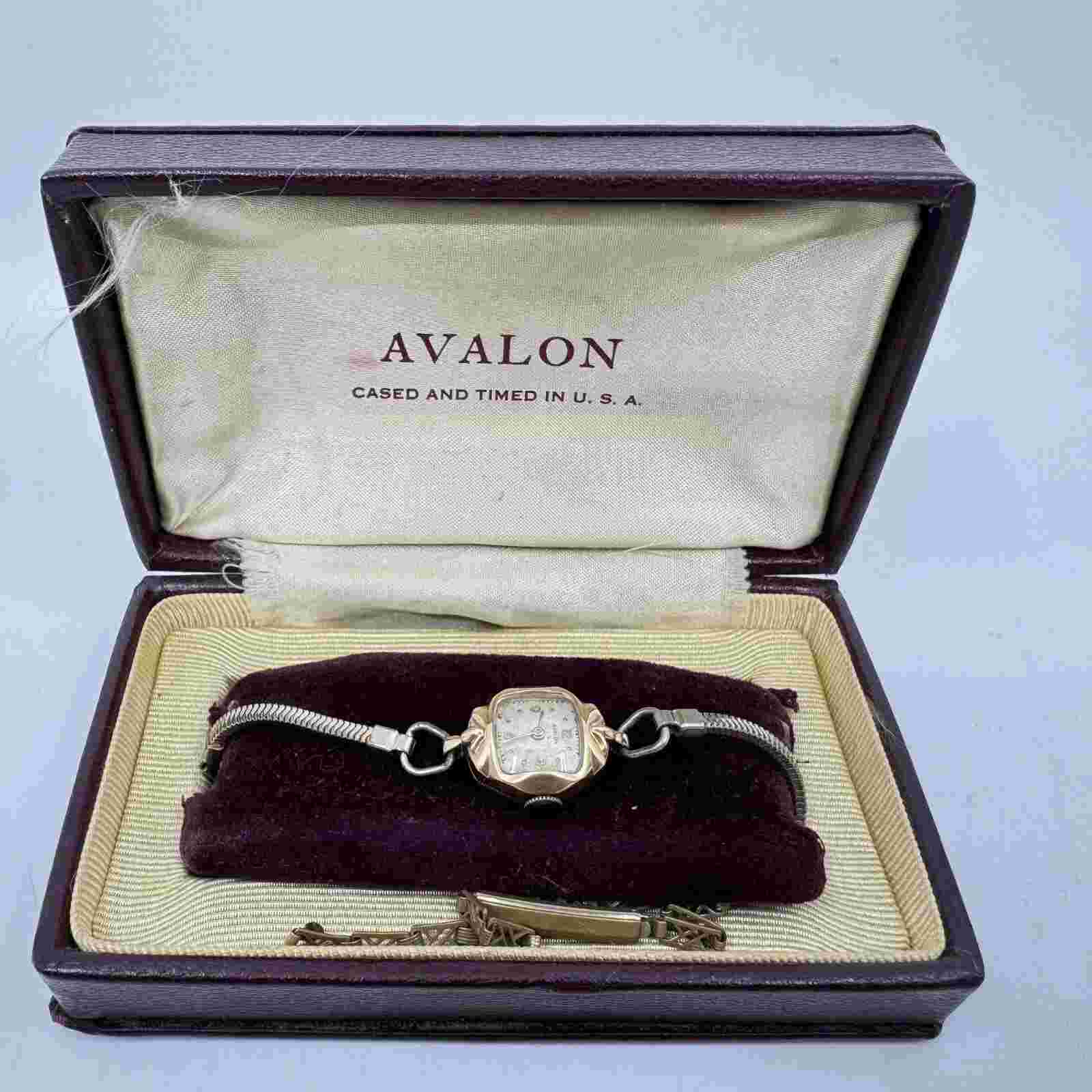 Vintage Avalon 14K Yellow Gold Womens Watch Orig Box 17J Swiss - PARTS/REPAIR