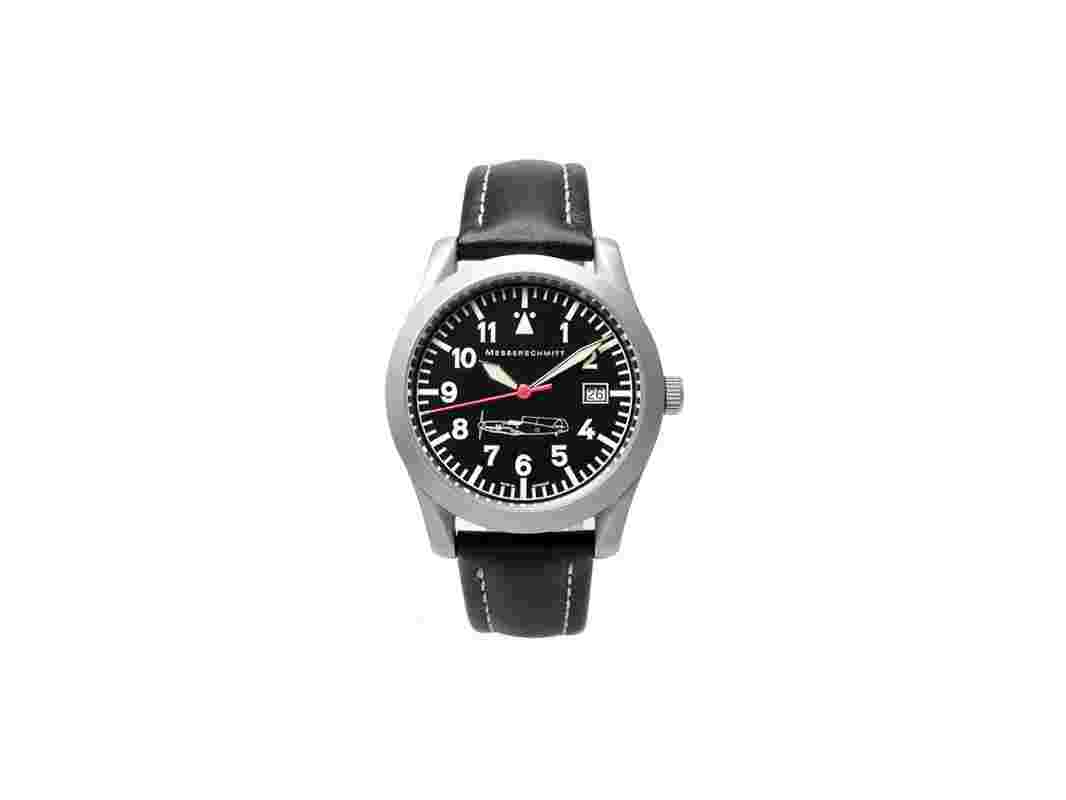 Messerschmitt Me 109-40 Aristo Fliegeruhr Edelstahl Lederarmband Ronda Uhrwerk