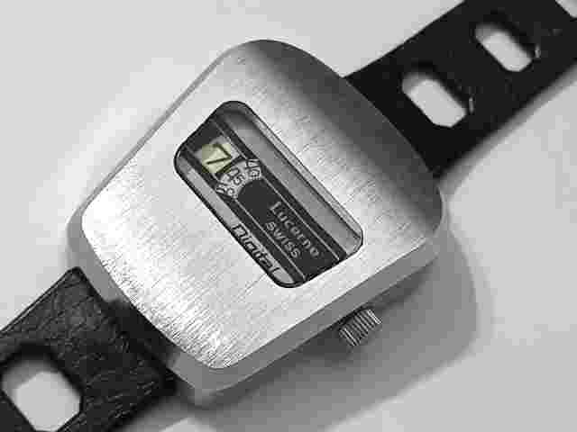 NOS 1960-70'S SWISS LUCERNE DIGITAL JUMP HOUR MANUAL WATCH + SWISS RUBBER STRAP