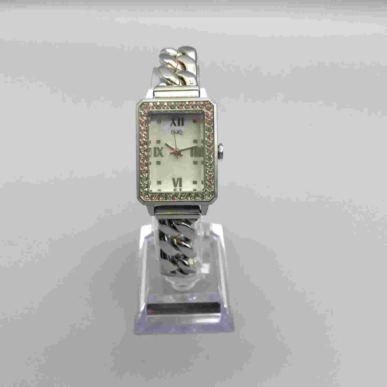 QVC DMQ CZ Watch Women 23mm Silver Tone Bling MOP Dial New Battery 7.25"