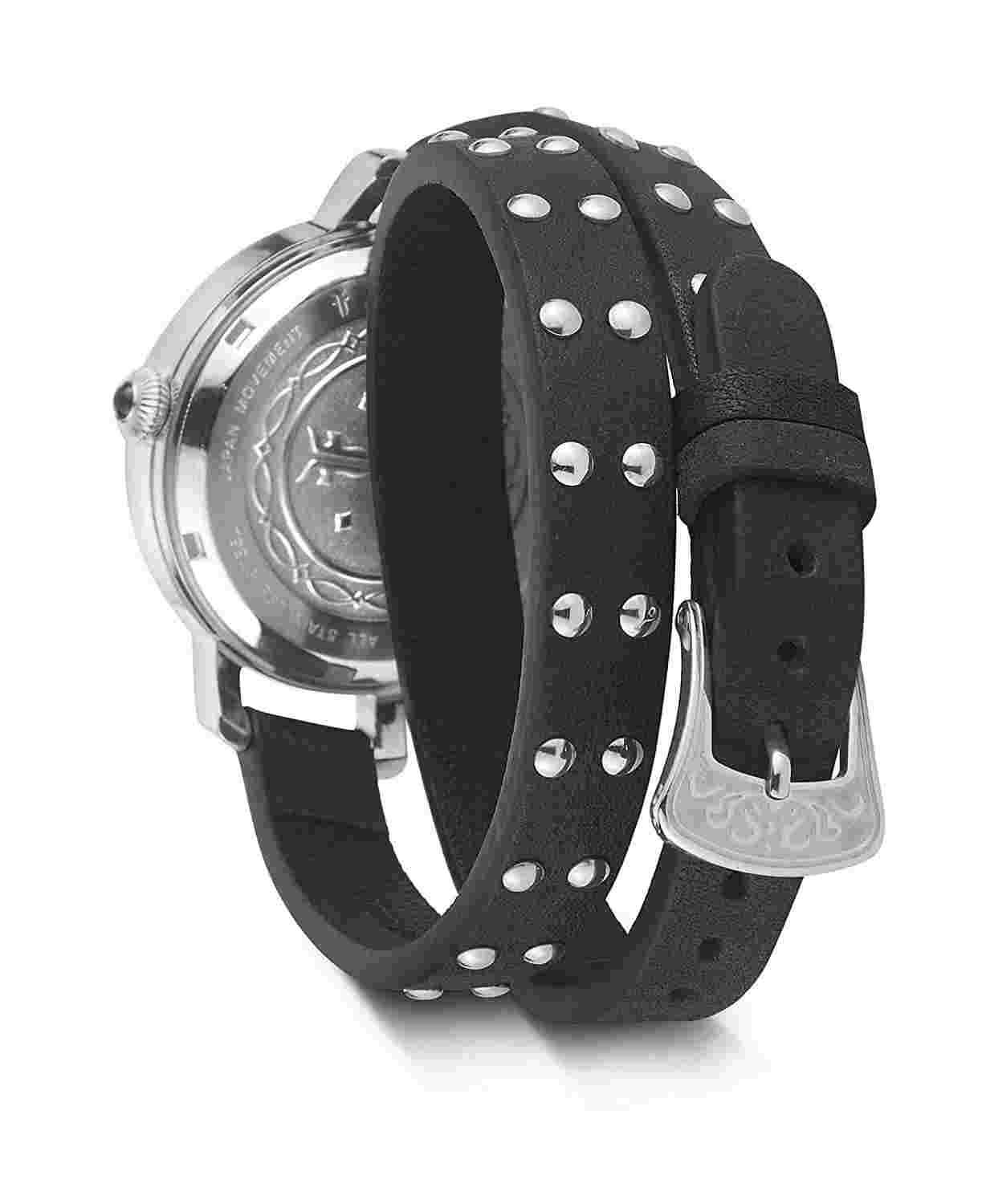 Frye 37FR00019-01 Melissa Stud Double Wrap Black Leather Strap Women's Watch NWT