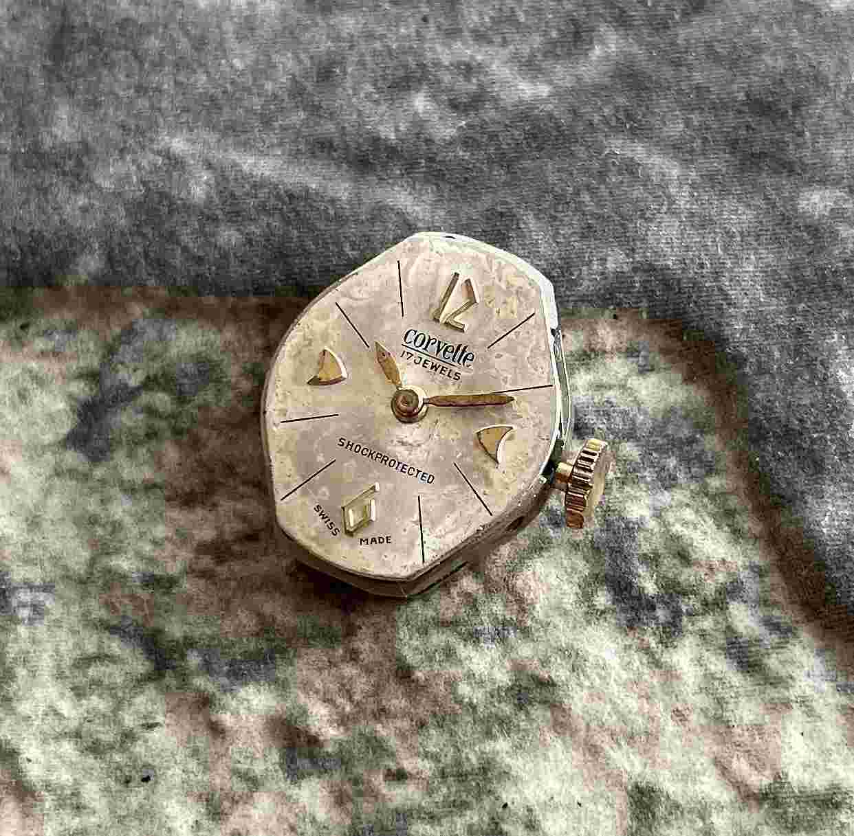 ✩ Vintage CORVETTE mechanism 50s SWISS MADE wrist watch movement 17 Jewels