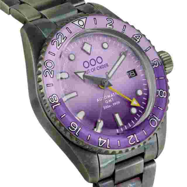 Out Of Order 001-25.LA.BAND Men's Dark Violet Auto Ultra Distressed GMT Wristwat