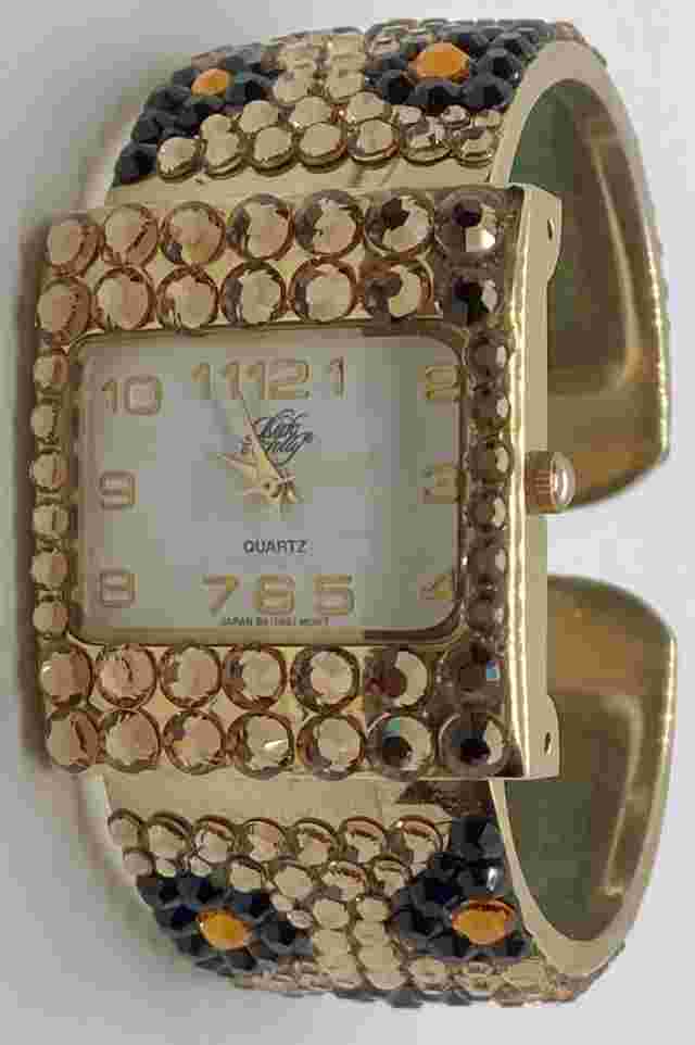 NEW KIRKS FOLLY Watch Fresh Battery Totally Iced Hinged Cuff Fits 6” Wrists NICE