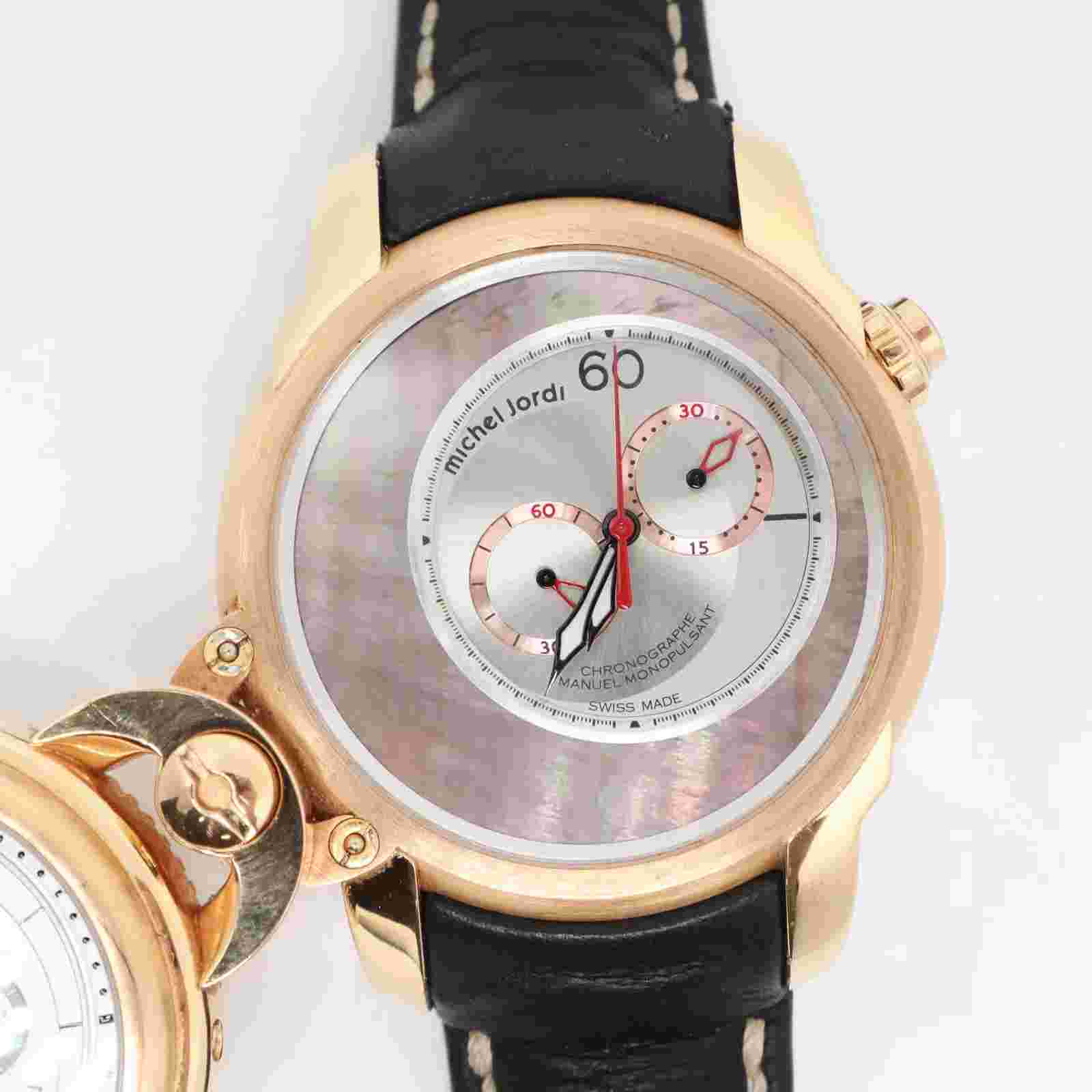 Collectible Michel Jordi 200197 Heritage Twins 45mm 18K Yellow Gold Manual Watch