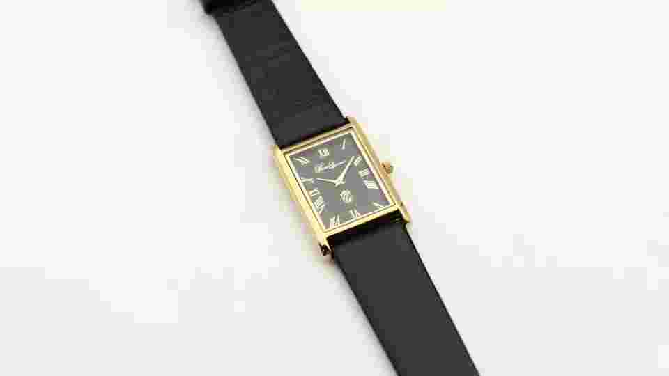 Authentic Pierre Lucerne SQ Slim Quartz Mens BLK Tank Dress Watch
