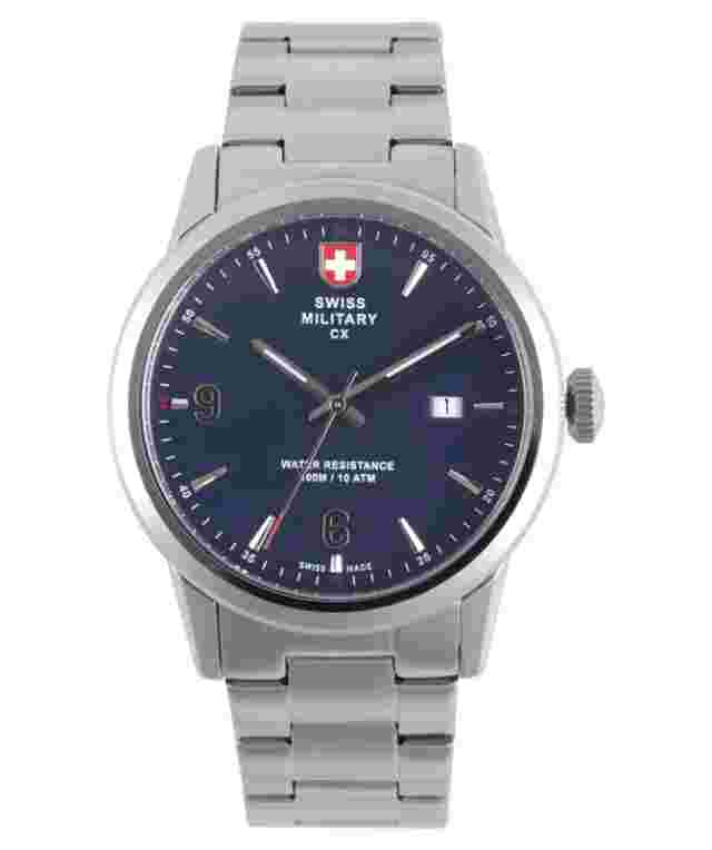 CX Swiss Military GRUNT Officer Watch Swiss Quartz SS Bracelet Blue Dial 2888