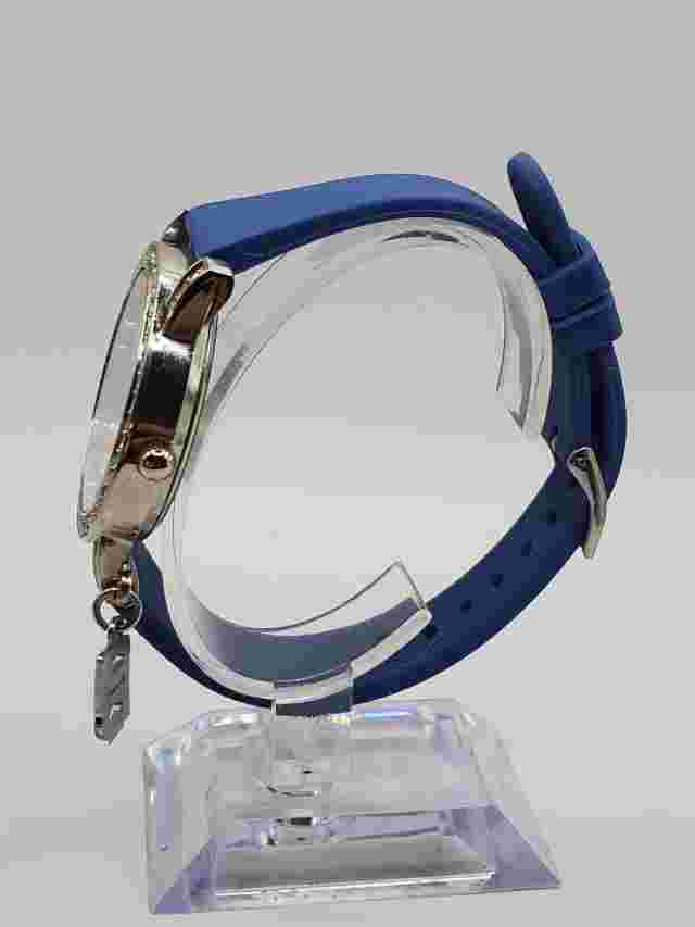 BeBe Ladies Gemmed Quartz Watch 39mm Round Silver Tone Blue Silicone Band