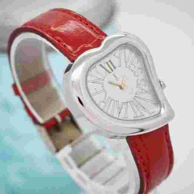 Yves Saint Laurent Heart Watch Silver Red Working Rare Good Condition from JP