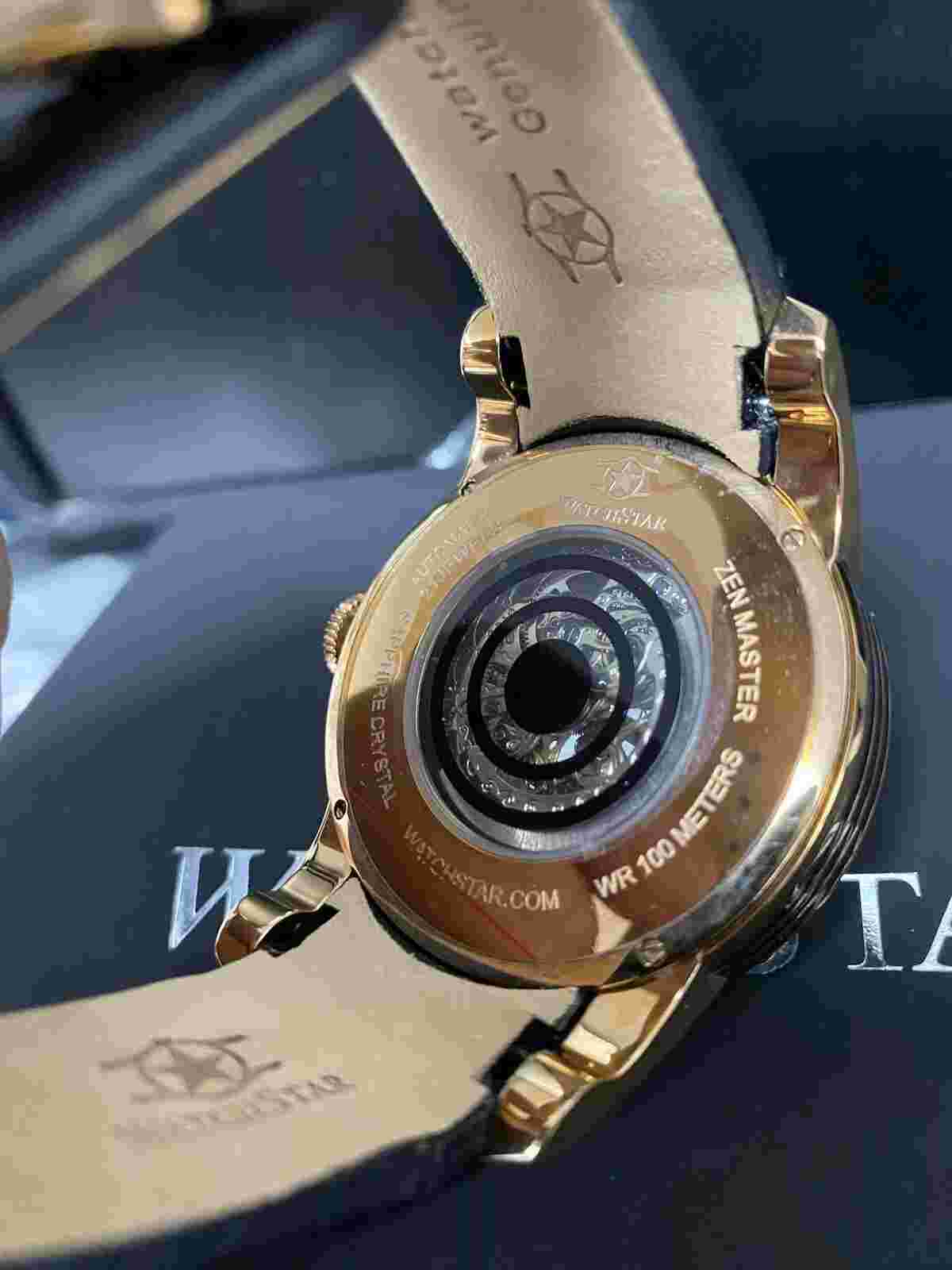 Watchstar Zen Mater Black Automatic Skeleton Leather Rose Case buckle Watch
