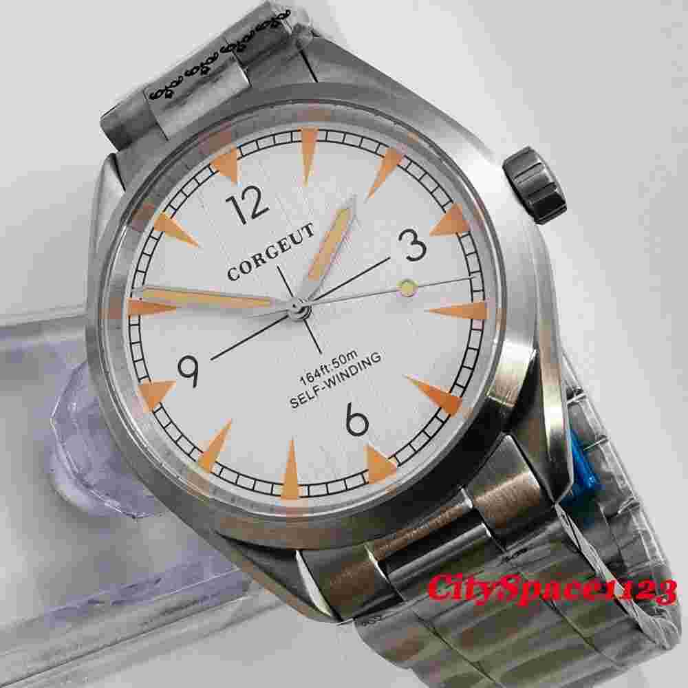 41mm Corgeut Automatic White dial Mens Watch Sapphire Glass mechanical watches