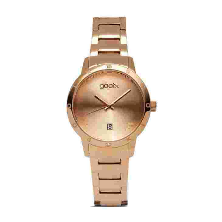 GOOIX DUA-05896 PINK PVD STEEL CASE AND STRAP TIME WATCH ONLY C
