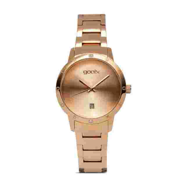 GOOIX DUA-05896 PINK PVD STEEL CASE AND STRAP TIME WATCH ONLY C