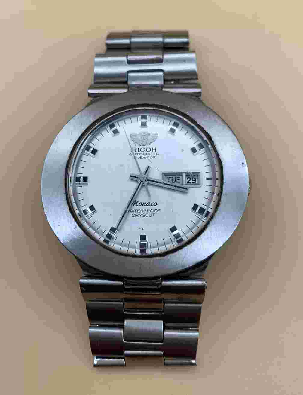 Vintage Ricoh Monaco Cryscut 261223 Automatic Day Date Men's Watch