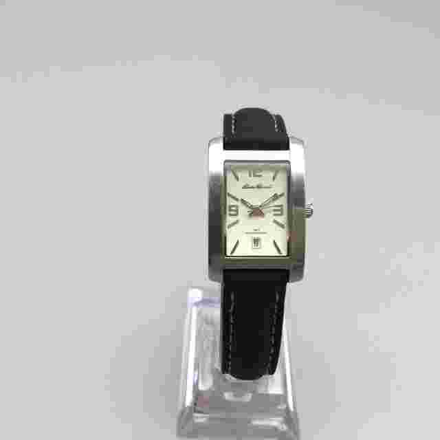 Eddie Bauer Tank Watch Women 21mm Silver Tone Date Leather Band New Battery