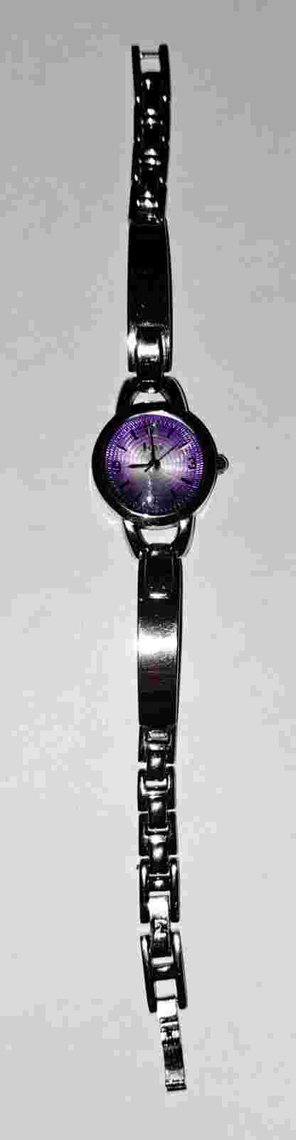 L.E.I. Women's Silver Toned Watch Purple Dial New Battery 7" Length