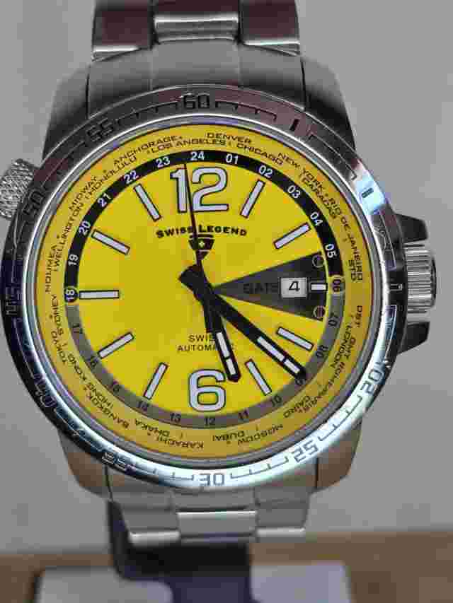 Swiss Legend World Timer Yellow Dial Watch.