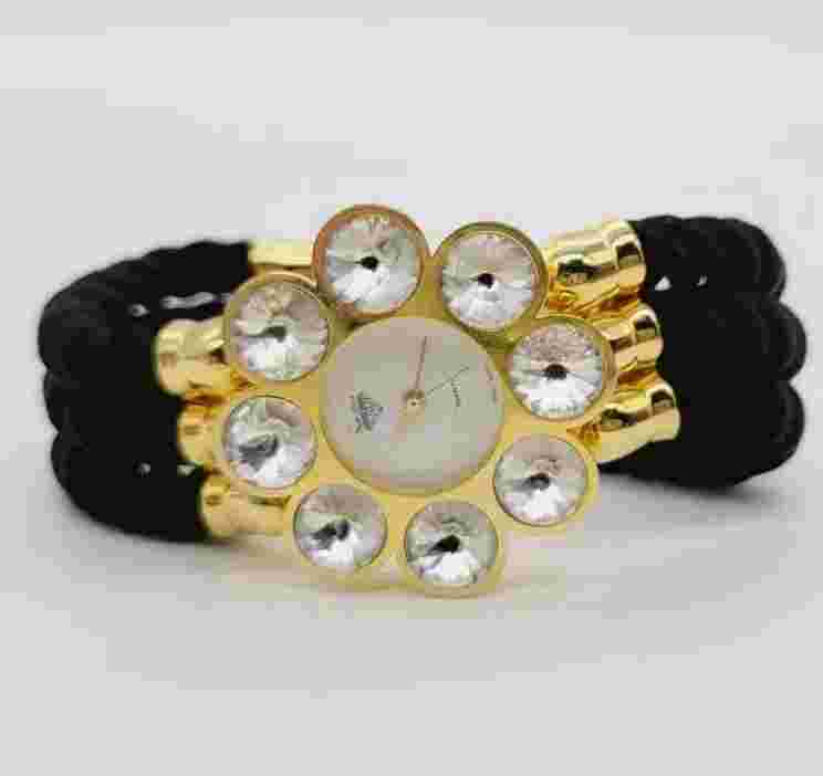 Park Lane Flower Watch Swarovski Clear Pave Black Cord Band 7 in New Battery