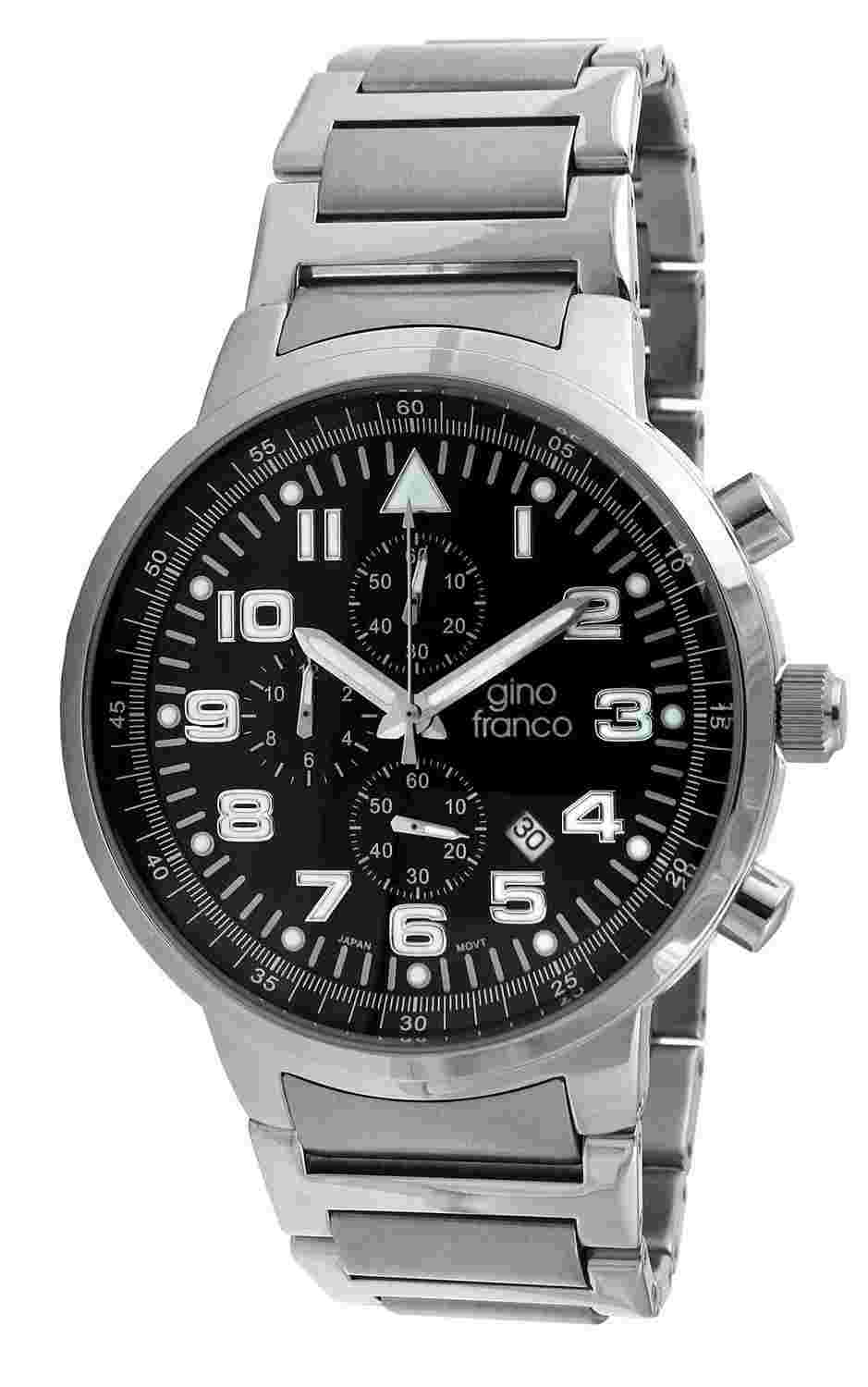 Gino Franco Men's Round Analog Quartz Stainless Steel Chronograph Bracelet Watch