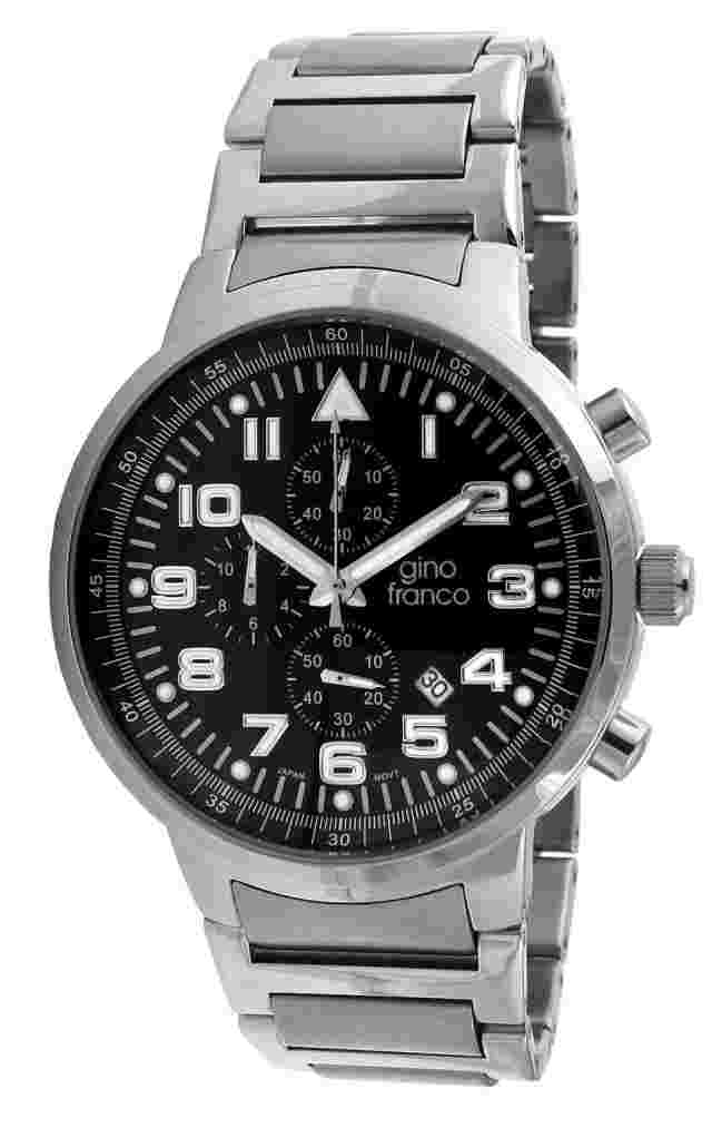 Gino Franco Men's Round Analog Quartz Stainless Steel Chronograph Bracelet Watch