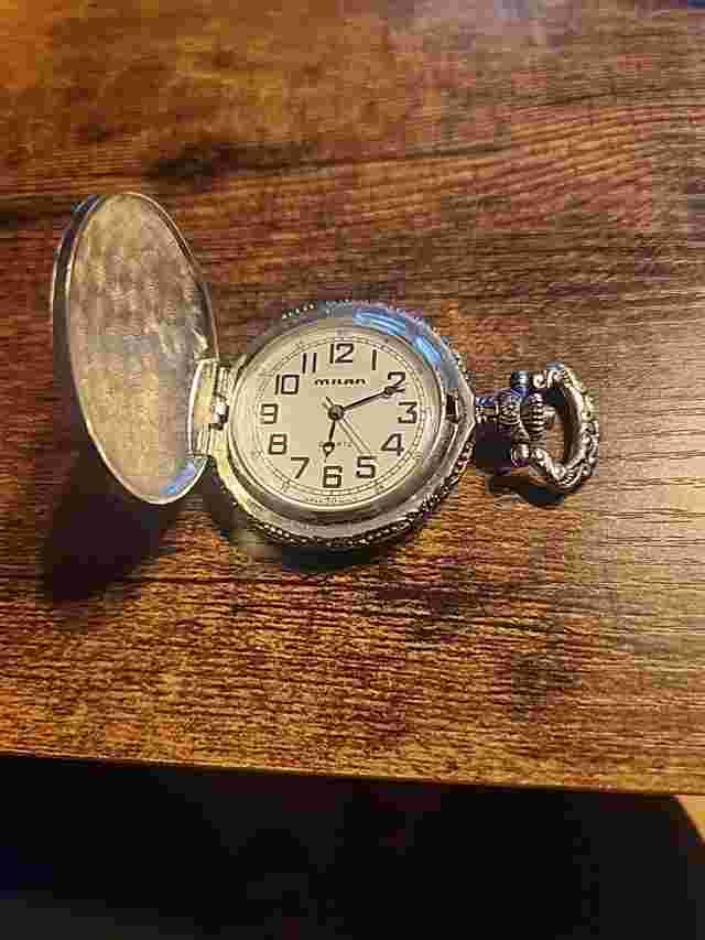 VINTAGE MILAN POCKET WATCH - HUNTING DOGS WITH HUNTER SCENE GOLD TONE W/O Chain