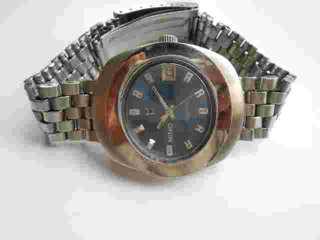 RARE VINTAGE SWISS SS BLUE OVAL DIAL & CASE SS NINO DAY|DATE MEN AUTOMATIC WATCH