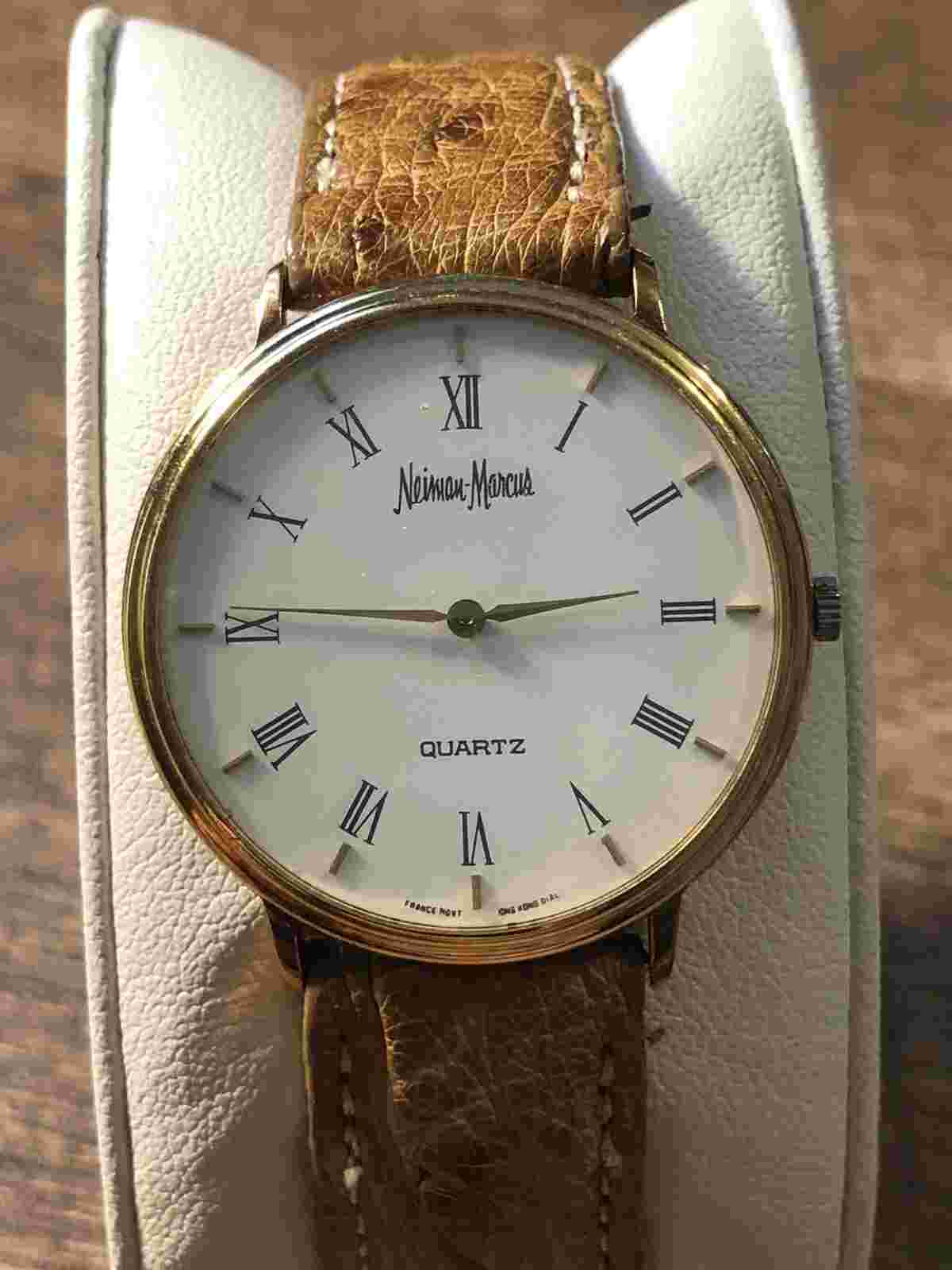 Vintage Neiman Marcus Women’s Watch Tan Ostrich Strap Wristwatch Repair Or Parts