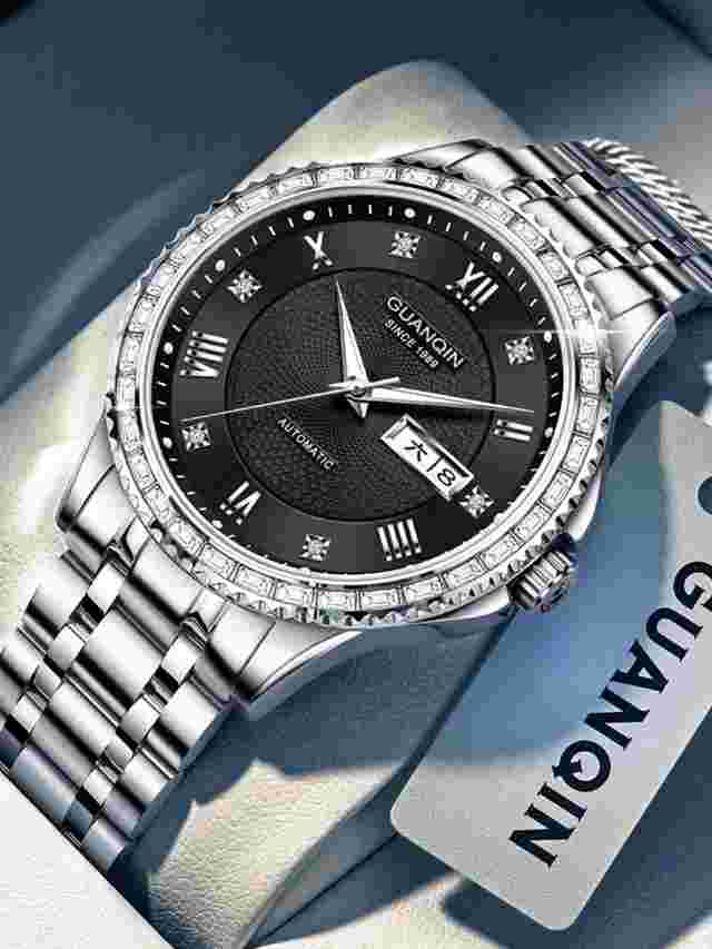 Guanqin Miyota 8205 Auto Watch Rhinestone Steel Men