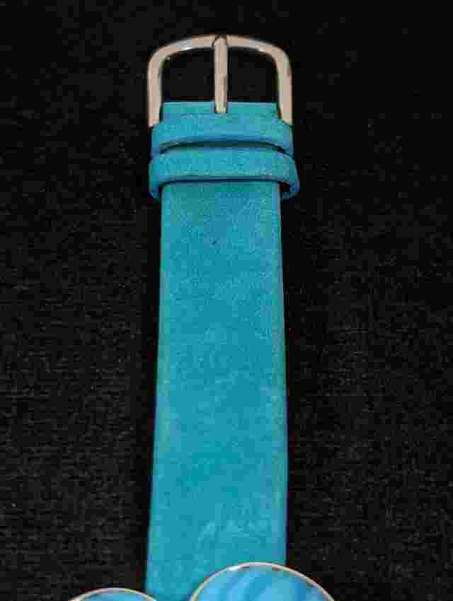 Vintage Suzanne Somers White Dial Blue Flower Leather Strap Watch 7.5 Inch