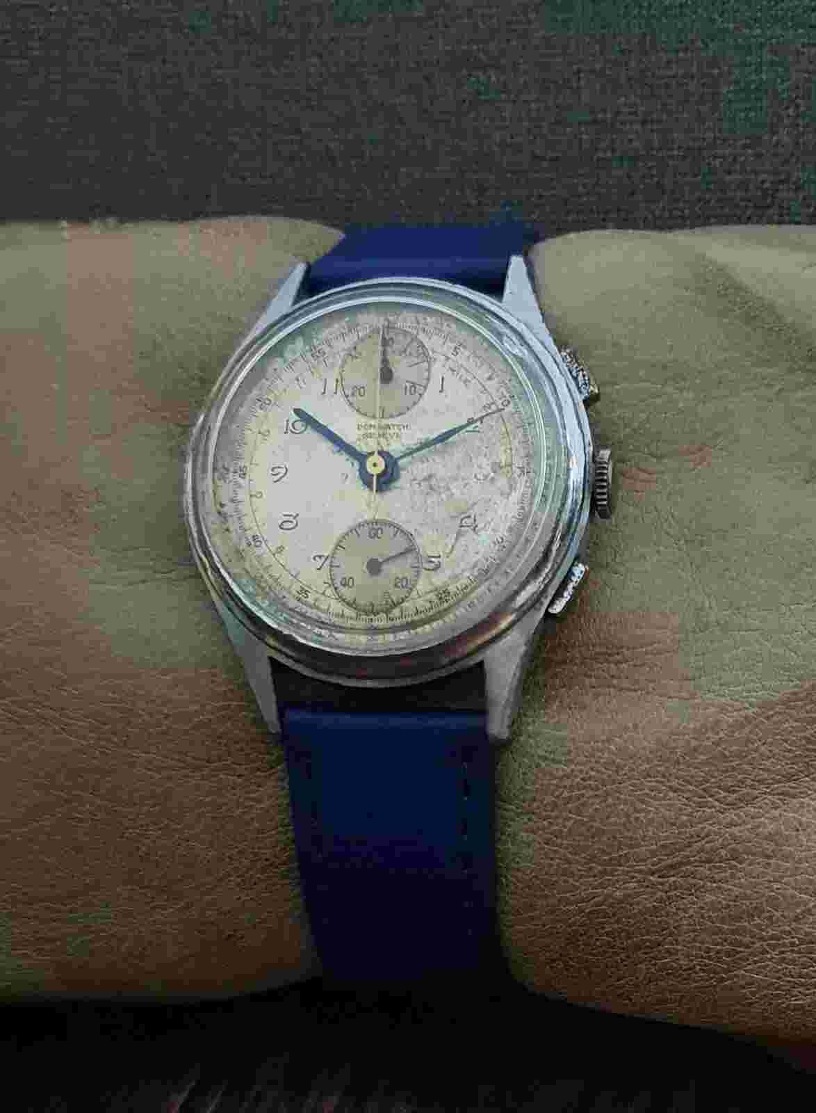 RARE! DOM CHRONOGRAPH PILOT VENUS c.170 WWII VINTAGE 40's RARE 17J SWISS WATCH.