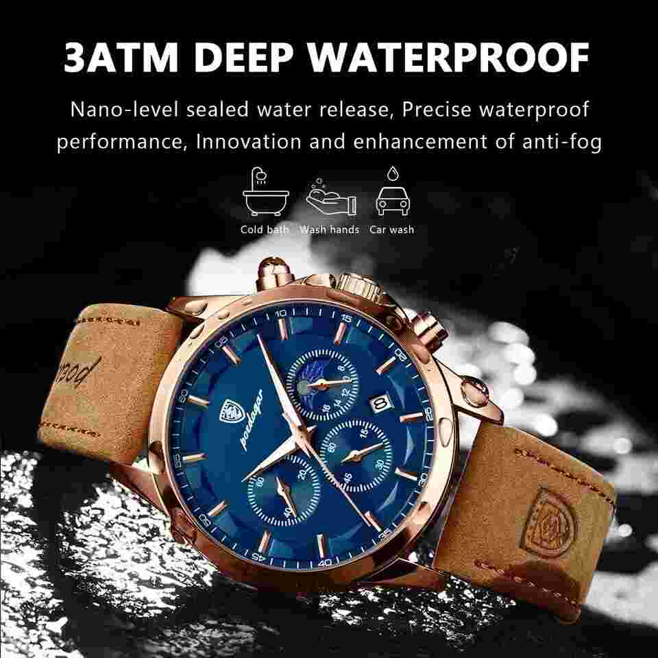 Relojes de Hombre Pulsera de Cuero Piel Acero Inoxidable Reloj Dorado Azul