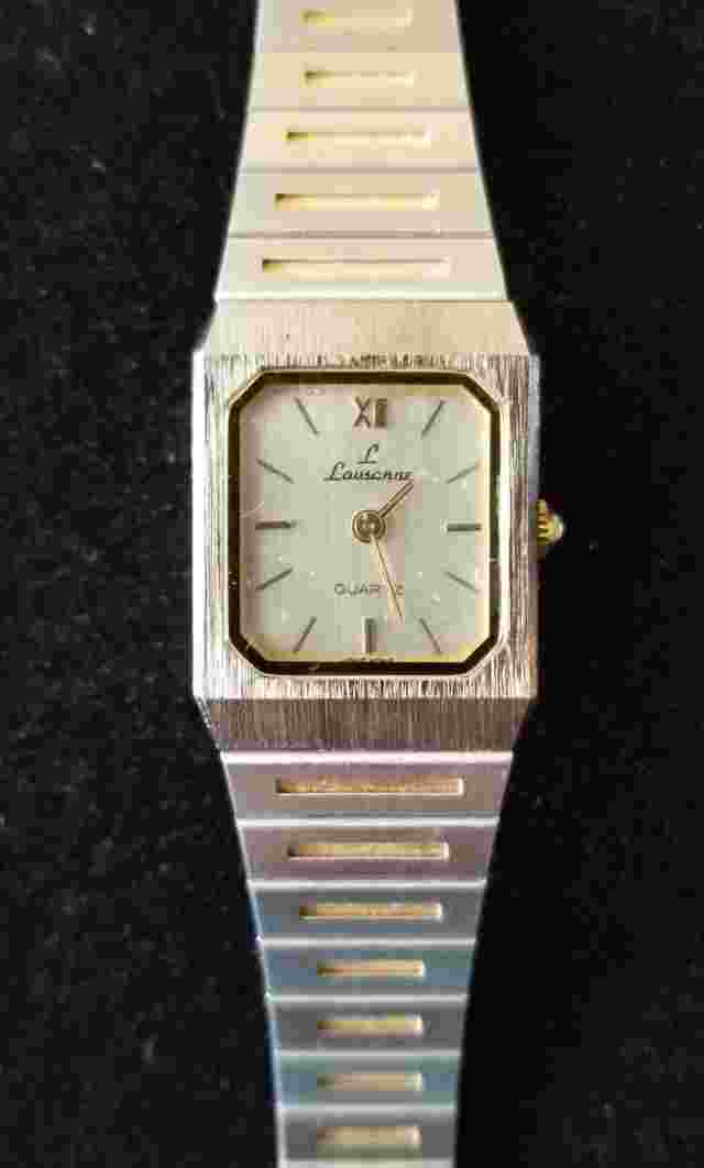 Lausanne Quartz Two Tone Watch Adjustable Band 5.5"-7" New Battery