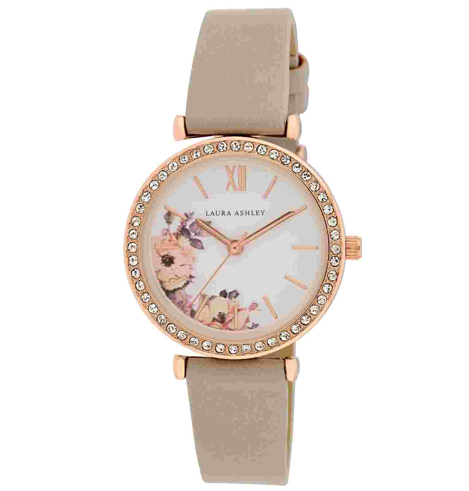 Laura Ashley Women's 32mm Floral Dial Vegan Leather Strap Watch (LA2081)