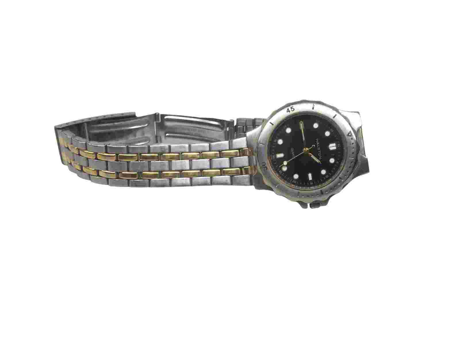 VINTAGE HALSTON MENS WATCH 355.902.104 BLACK FACE STAINLESS BAND FOR PARTS