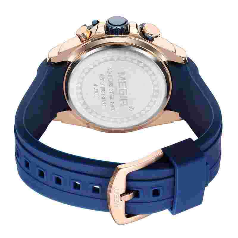 MEGIR Quartz Watch Men Silicone Strap Chronograph Calendar Luminous Sports Watch