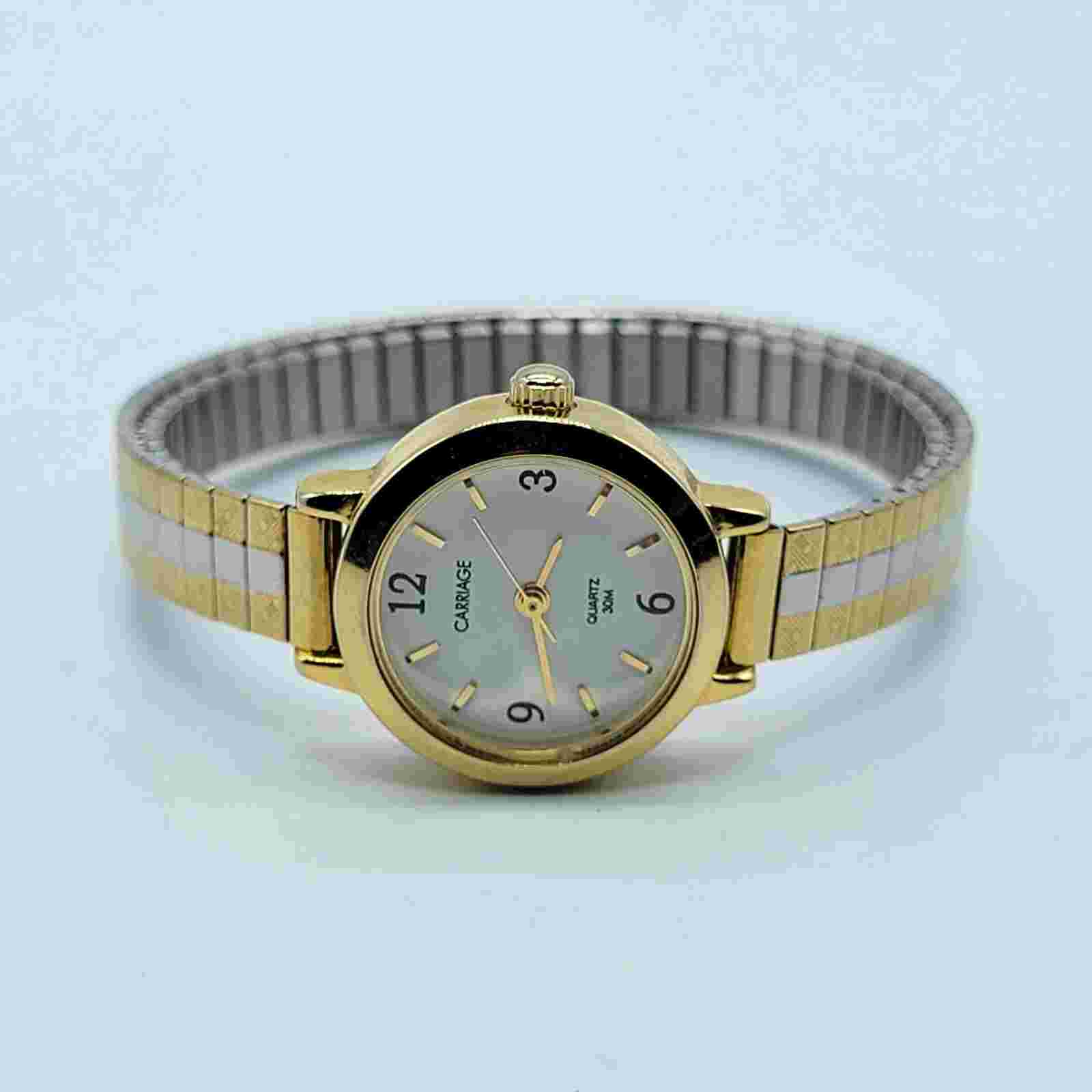 Carriage by Timex Women Watch 22mm Two Tone Stretch Band 6.25" New Battery